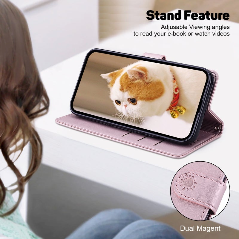 HuHa Protective Cover For Honor 200 5G Cute Cats RFID Leather Phone Case(Rose Gold) - Image 5
