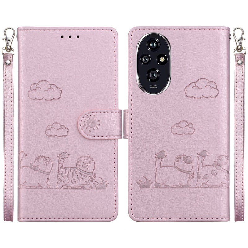 HuHa Protective Cover For Honor 200 5G Cute Cats RFID Leather Phone Case(Rose Gold) - Image 1