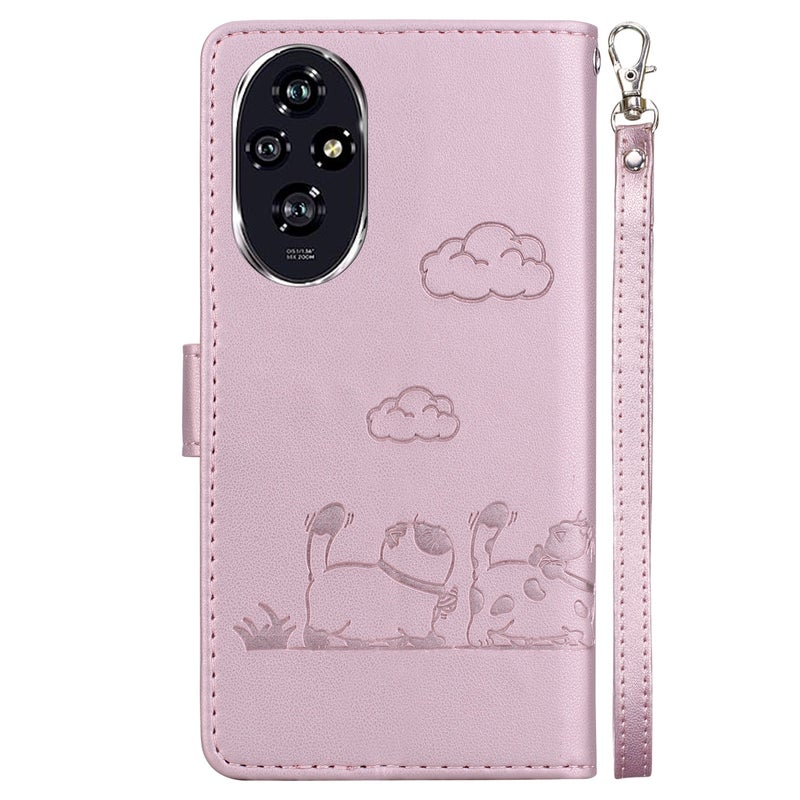 HuHa Protective Cover For Honor 200 5G Cute Cats RFID Leather Phone Case(Rose Gold) - Image 3