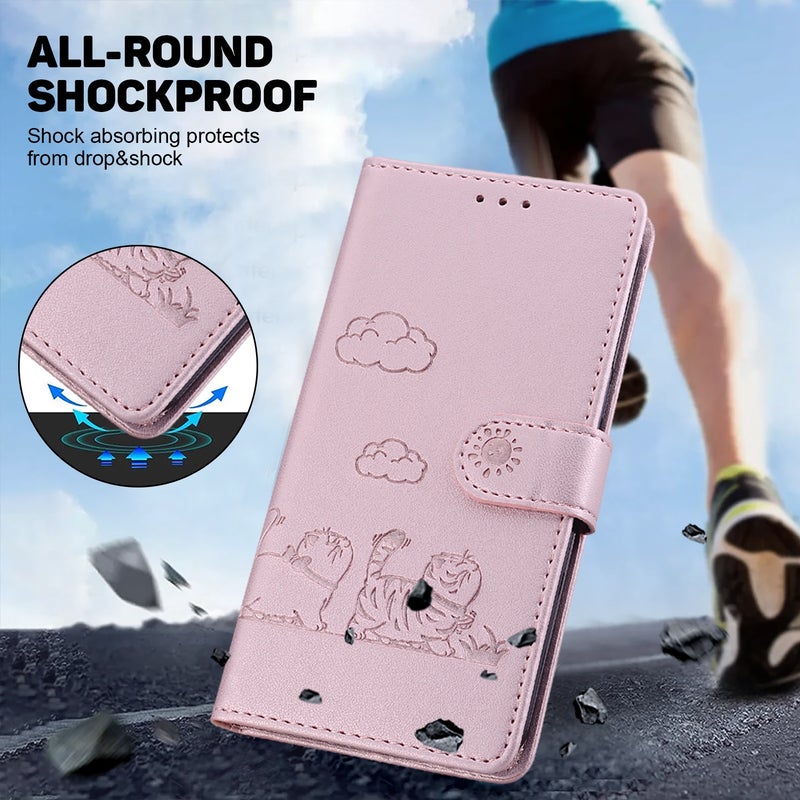 HuHa Protective Cover For Honor 200 5G Cute Cats RFID Leather Phone Case(Rose Gold) - Image 4