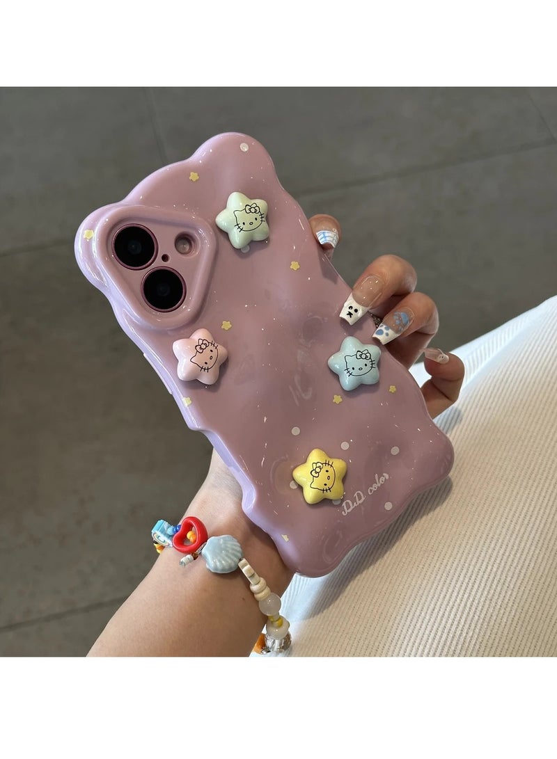 NIBEMINENT 3D Stars Kitty Protective TPU Case Cover For iPhone 15 Pro, Purple