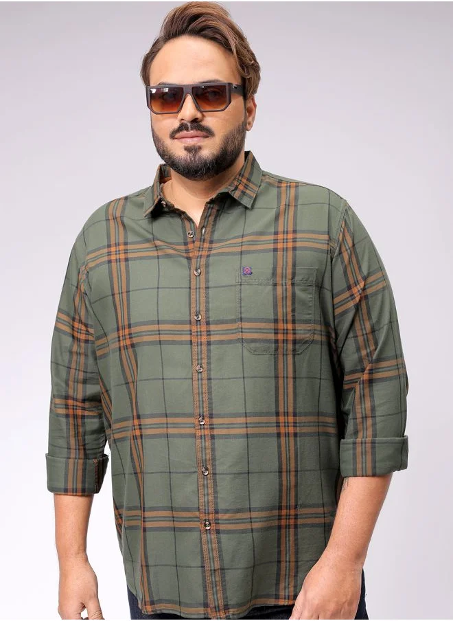 هاردسودا Men Plus Size Regular Fit Tartan Checks Cutaway Collar Full Sleeves Casual Shirt