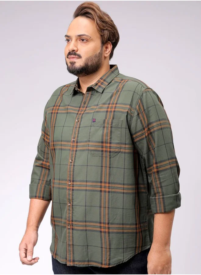 هاردسودا Men Plus Size Regular Fit Tartan Checks Cutaway Collar Full Sleeves Casual Shirt