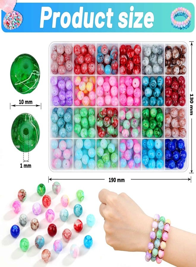 Audab 360pcs 10mm Glass Beads - 24 Colors Marble Beads for Bracelet, Earring, Necklace & Jewelry Making - Image 5