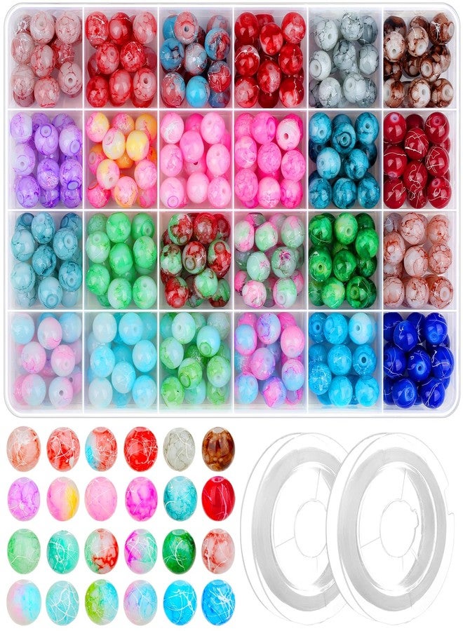 Audab 360pcs 10mm Glass Beads - 24 Colors Marble Beads for Bracelet, Earring, Necklace & Jewelry Making - Image 1