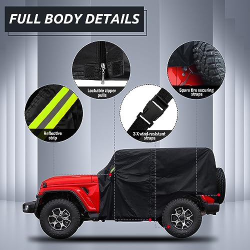 Migaven Cab Cover for Jeep Wrangler 2 Door 1987-2025 & Top Off, Migaven Waterproof Jeep Wrangler Rain Covers 2 Door with Driver Door Zipper All Weather Snow Rain UV Protection - Image 3
