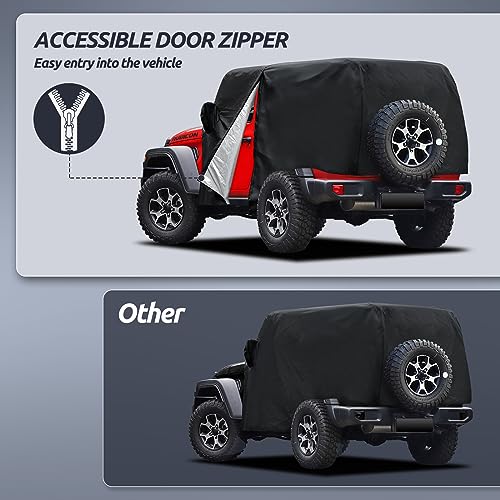 Migaven Cab Cover for Jeep Wrangler 2 Door 1987-2025 & Top Off, Migaven Waterproof Jeep Wrangler Rain Covers 2 Door with Driver Door Zipper All Weather Snow Rain UV Protection - Image 2