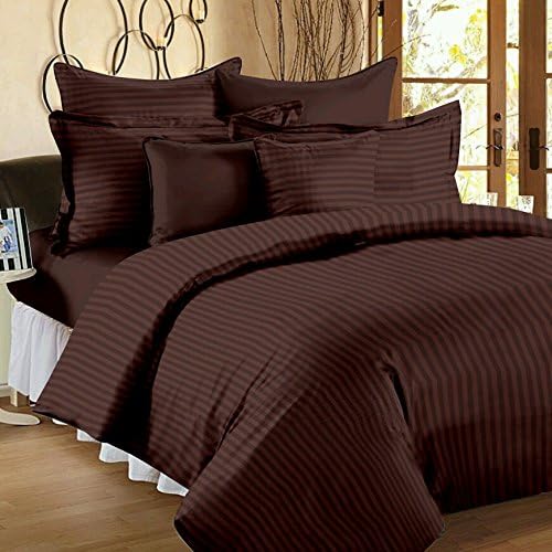 Purav Light Microfiber Flat Double Bed Bedsheet| Plain Striped Cotton Bedsheet with 2 Pillow Covers for King Size Bed| Supersoft 340 TC| Breathable| Wrinklefree| Size: Size: 90x100 inch| Coffee Color - Image 3