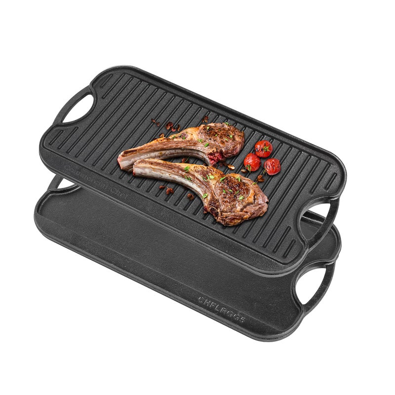 Commercial CHEF Cast Iron Griddle Reversible Grill Griddle with Dual Handles for Stove Oven and Outdoors
