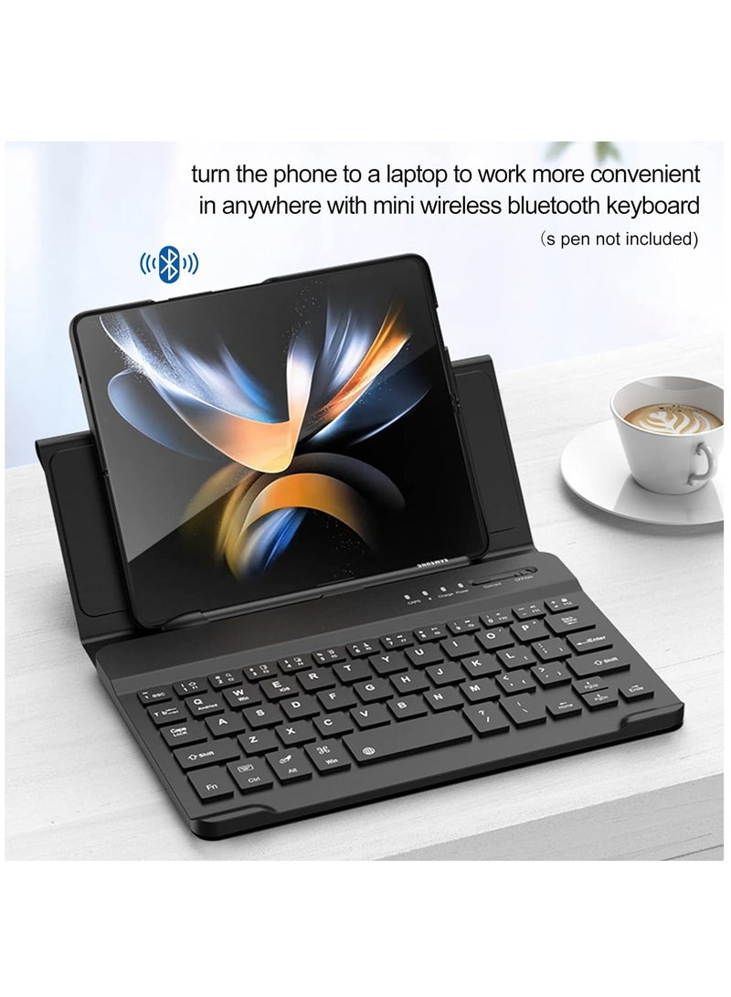 Mini Wireless Bluetooth Keyboard Leather Case for Samsung Galaxy Z Fold 5, Z Fold 4, Z Fold 3, Z Fold 2 & Google Pixel Fold - Lightweight, Comfortable Typing, Carbon Fiber Design. - Image 3
