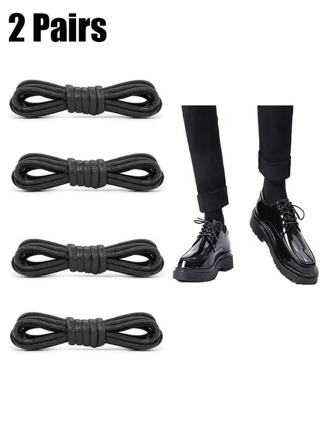 HY 2 Pairs Black Waxed Cotton Round Shoelaces, Soft, Easy to Knot, for Men's Formal Shoes and Casual Boots - Image 1