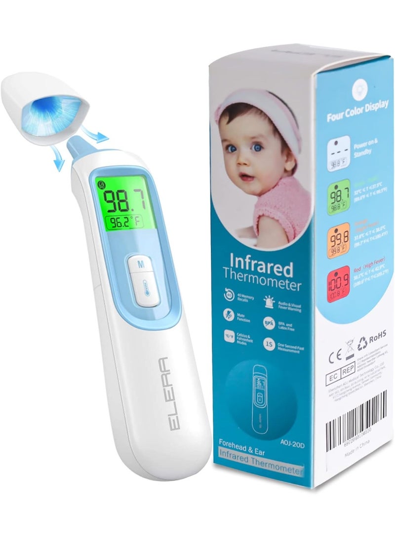 ELERA Ear Thermometer for Baby, ELERA Infrared LCD Thermometer with Automatic Switching Mode of Ear & Forehead, 1s Measurement, 4 Color Backlight Display with Fever Indicator - Image 1