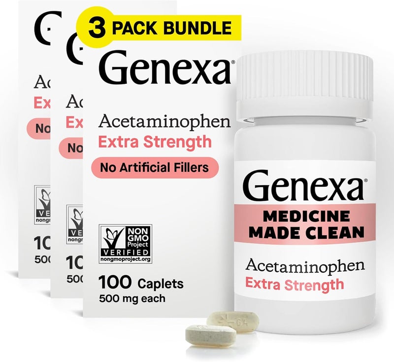 Genexa Genexa Acetaminophen 500mg Extra Strength Pain Reliever & Fever Reducer Caplets | Pain Relief Medications & Treatments of Headache, Backache, Toothache, & Minor Arthritis | 3 Pack (300 Count) 