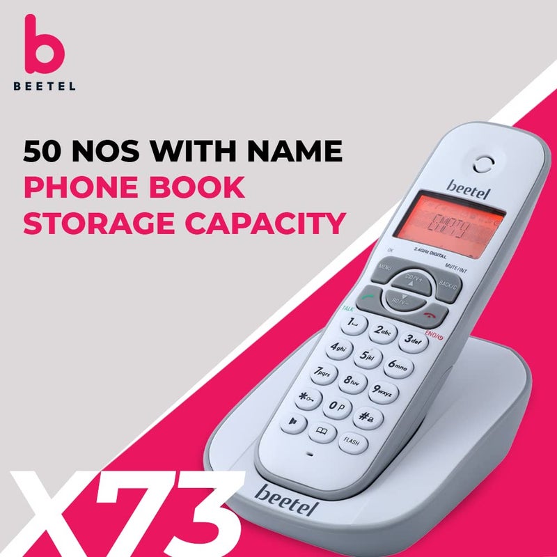 Beetel هاتف أرضي لاسلكي X73N بتردد 2.4 جيجاهرتز مع شاشة عرض معرف المتصل، هاتف مكبر صوت ثنائي الاتجاه مع عناصر تحكم في الصوت، إجابة تلقائية، وظيفة إنذار، تصميم أنيق (رمادي/أبيض)(X73N) - Image 5