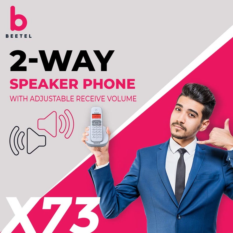 Beetel هاتف أرضي لاسلكي X73N بتردد 2.4 جيجاهرتز مع شاشة عرض معرف المتصل، هاتف مكبر صوت ثنائي الاتجاه مع عناصر تحكم في الصوت، إجابة تلقائية، وظيفة إنذار، تصميم أنيق (رمادي/أبيض)(X73N) - Image 4