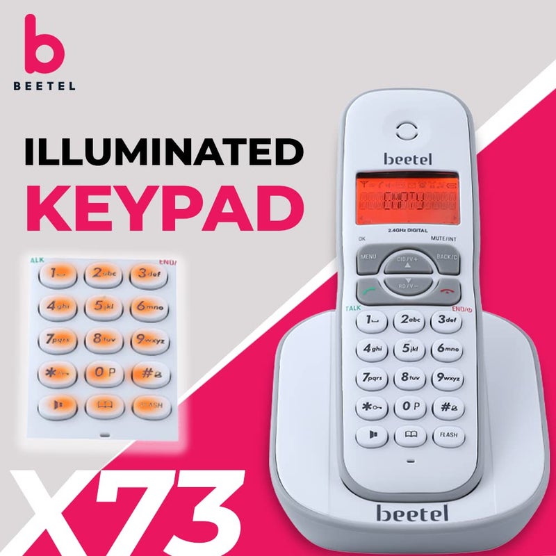 Beetel هاتف أرضي لاسلكي X73N بتردد 2.4 جيجاهرتز مع شاشة عرض معرف المتصل، هاتف مكبر صوت ثنائي الاتجاه مع عناصر تحكم في الصوت، إجابة تلقائية، وظيفة إنذار، تصميم أنيق (رمادي/أبيض)(X73N) - Image 3
