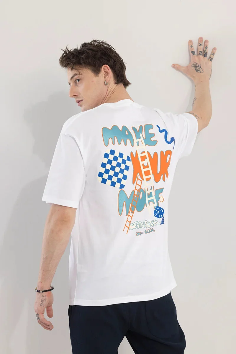 سنيتش White Graphic Half Sleeve Oversized Streetwear T-Shirt
