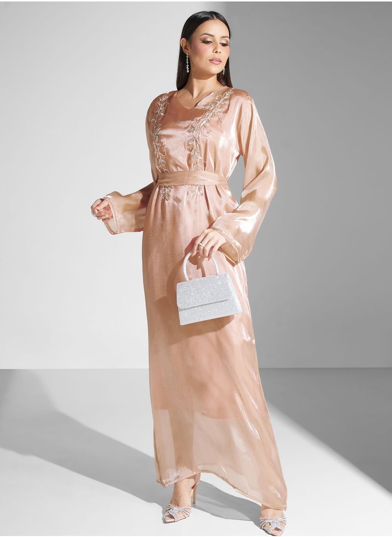 hayas closet - Embellished Belted Jalabiya - Image 1