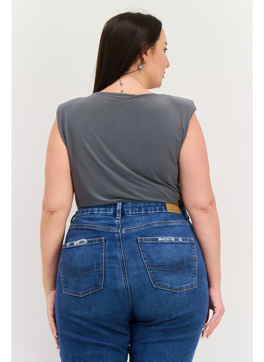 Outrageous Fortune Women Plus Size  Solid Sleeveless Body Suite, Grey  - Image 2