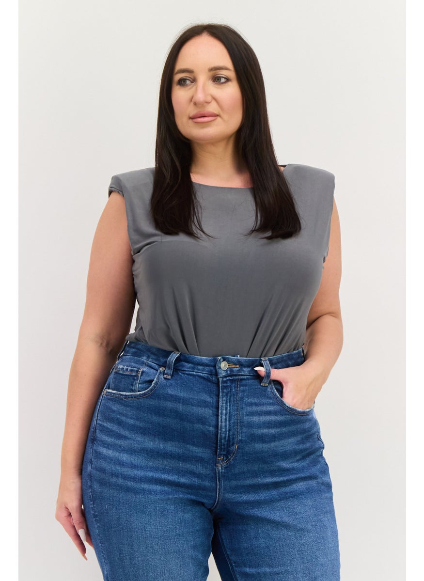 Outrageous Fortune Women Plus Size  Solid Sleeveless Body Suite, Grey  - Image 1