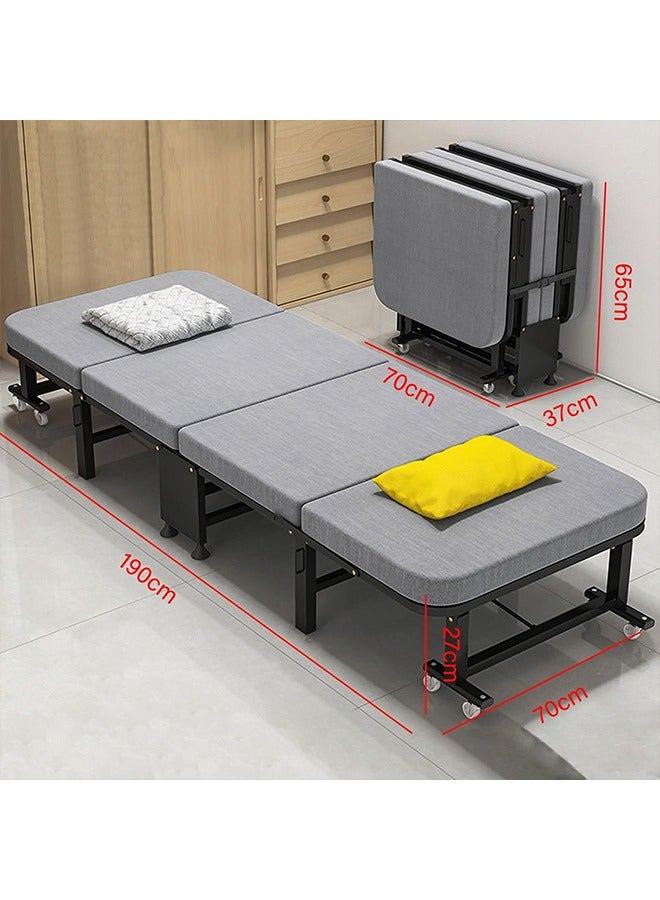 Beauenty Heavy Duty Metal Build Folding Bed Folding Bed With 8 Swivel Casters Four Fold Design Saves Space Upgraded Comfortable Cotton Linen  White Frame - Image 3