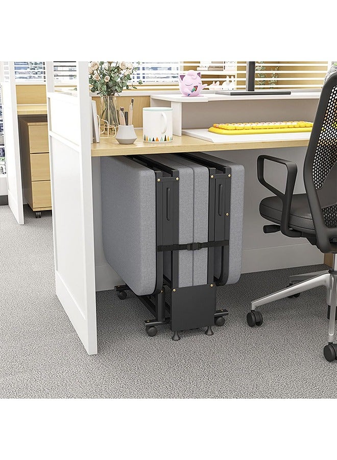 Beauenty Heavy Duty Metal Build Folding Bed Folding Bed With 8 Swivel Casters Four Fold Design Saves Space Upgraded Comfortable Cotton Linen  White Frame - Image 4