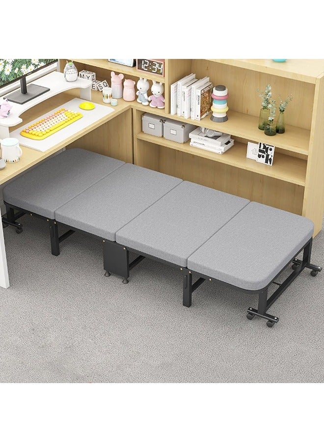 Beauenty Heavy Duty Metal Build Folding Bed Folding Bed With 8 Swivel Casters Four Fold Design Saves Space Upgraded Comfortable Cotton Linen  White Frame - Image 5