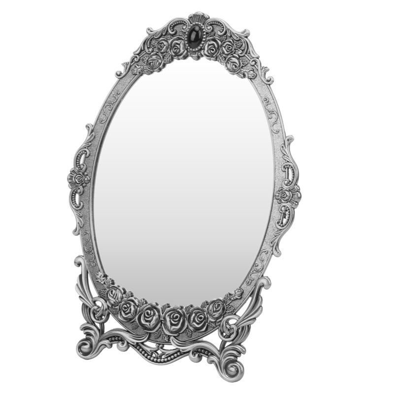 Oval Vanity Mirror: Vintage Floral Embossed Beaded Edge - Clear Distortion-Free Image Retro Desktop Makeup Mirror for Vanity Dresser Bedroom Home Decor Gift - Image 5