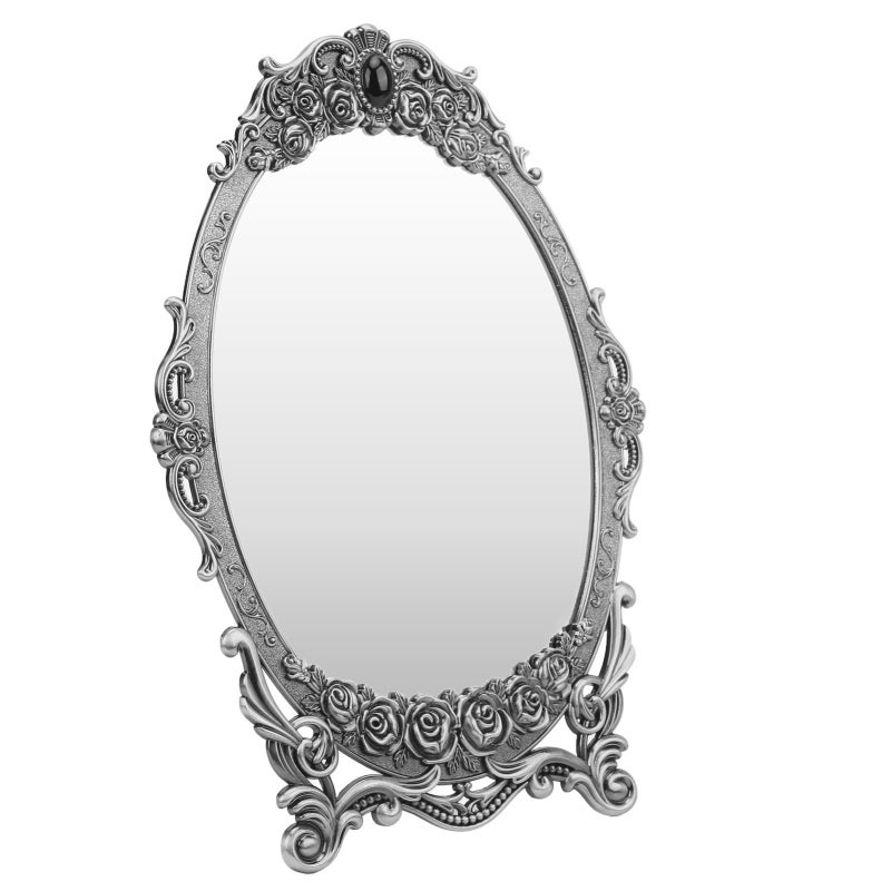 Oval Vanity Mirror: Vintage Floral Embossed Beaded Edge - Clear Distortion-Free Image Retro Desktop Makeup Mirror for Vanity Dresser Bedroom Home Decor Gift - Image 4