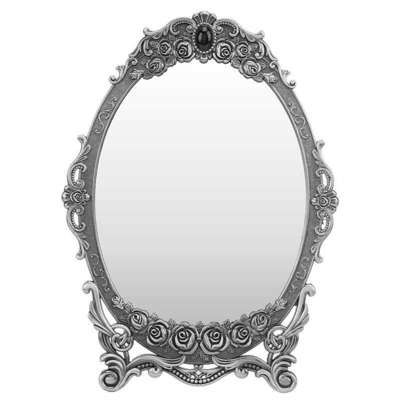 Oval Vanity Mirror: Vintage Floral Embossed Beaded Edge - Clear Distortion-Free Image Retro Desktop Makeup Mirror for Vanity Dresser Bedroom Home Decor Gift - Image 2