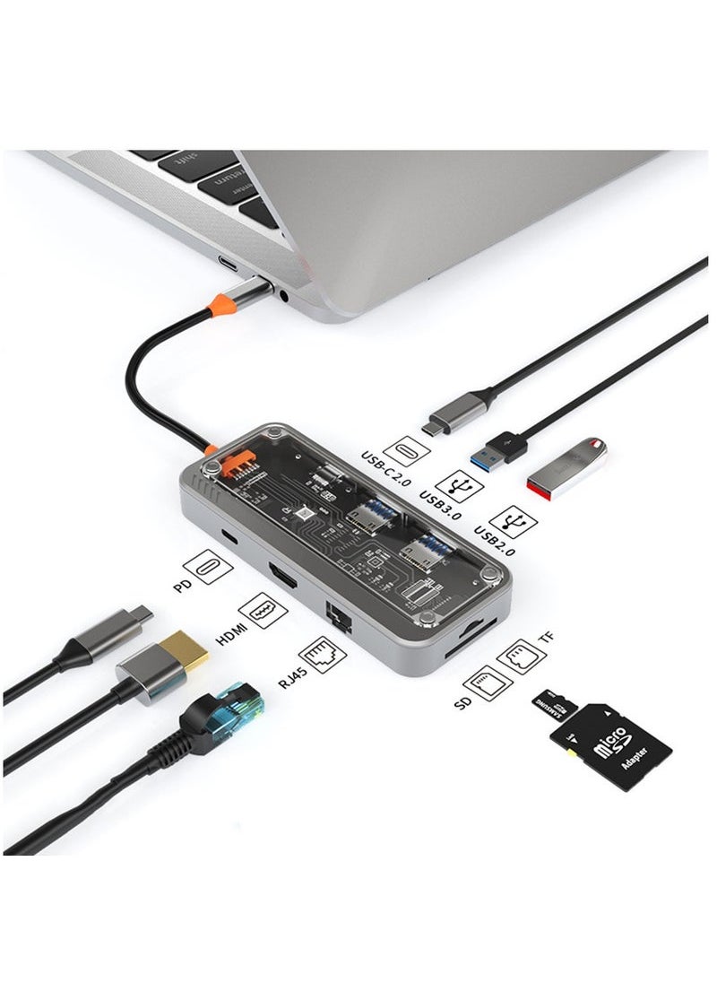Captaintech USB C HUB, USB C Adapter 8 in 1 Dongle with 4K HDMI, VGA, Type C PD, USB3.0, RJ45 Ethernet, SD/TF Card Reader, 3.5mm AUX, Docking Station Compatible with MacBook Pro/Air, Other Type C Laptops Devices  - Image 1