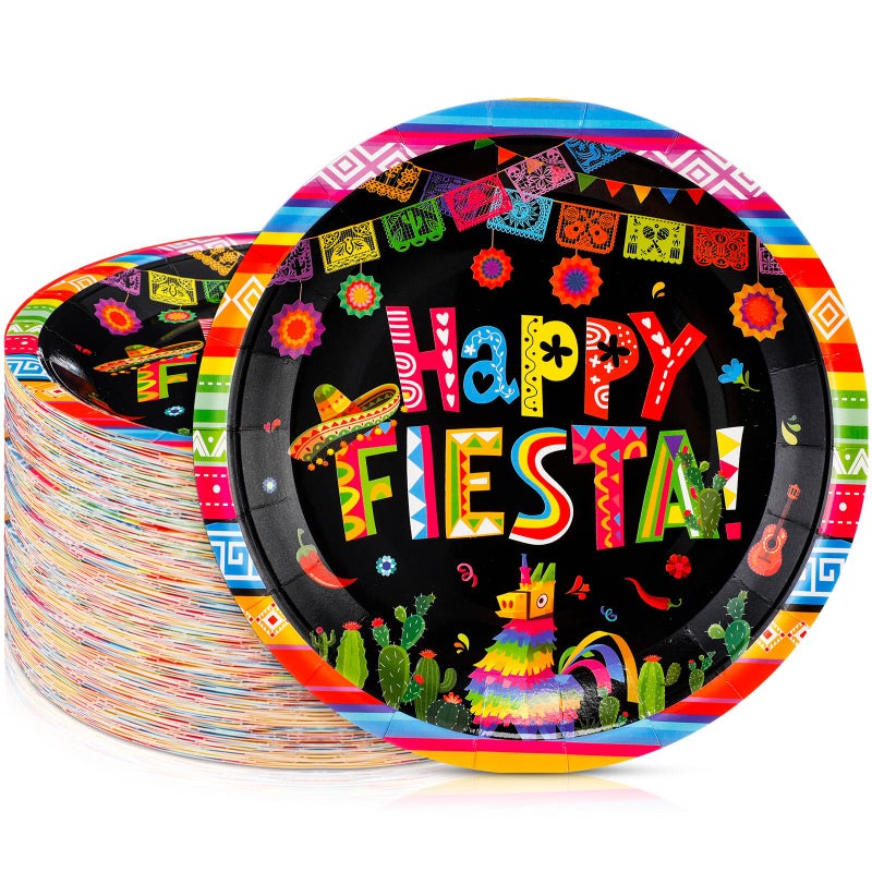 FillTouch أطباق ورقية مكسيكية 100 قطعة بحجم 7 بوصة للاستخدام مرة واحدة لعيد الميلاد والحلويات وزينة حفلات سينكو دي مايو لاحتفالات تاكو الثلاثاء واحتفالات أعياد الميلاد (أسلوب فييستا) - Image 1