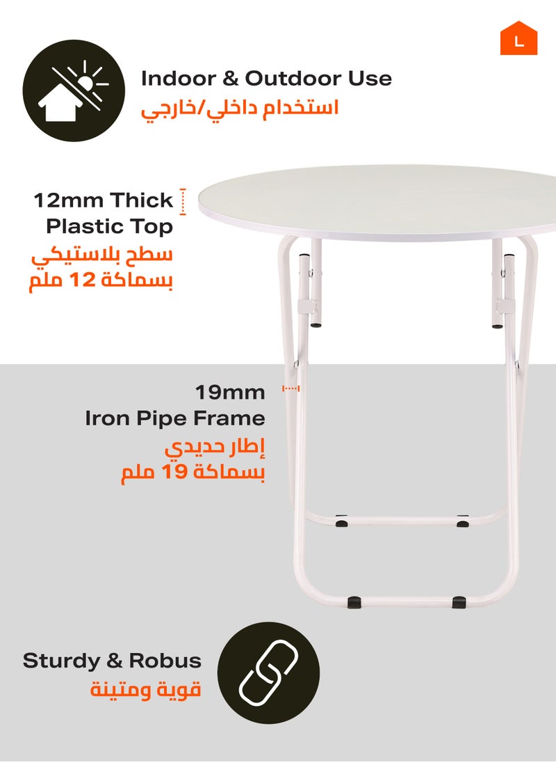 LAWAZIM Round Foldable Table - 80x80x81.5CM White - Compact, Portable, Sturdy, and Easy-to-clean Table with Iron Frame - Ideal for Dining, Small Spaces, Living Rooms, Outdoor Use, Picnics, and Events  - Image 3