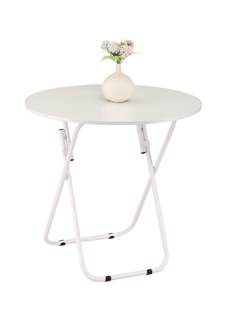 LAWAZIM Round Foldable Table - 80x80x81.5CM White - Compact, Portable, Sturdy, and Easy-to-clean Table with Iron Frame - Ideal for Dining, Small Spaces, Living Rooms, Outdoor Use, Picnics, and Events  - Image 1