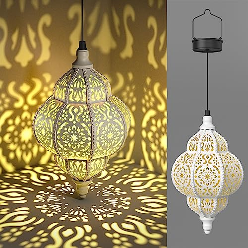 HAPJOY أضواء شمسية معلقة من هابجوي لتزيين الحدائق الخارجية، فوانيس شمسية مقاومة للماء، زينة مغربية خارجية للفناء، الممر، الفناء الخلفي، تزيين الحدائق (1، أبيض) - Image 1