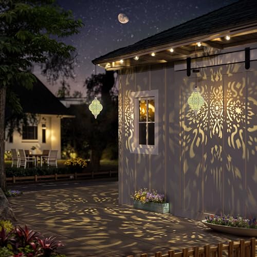 HAPJOY أضواء شمسية معلقة من هابجوي لتزيين الحدائق الخارجية، فوانيس شمسية مقاومة للماء، زينة مغربية خارجية للفناء، الممر، الفناء الخلفي، تزيين الحدائق (1، أبيض) - Image 4