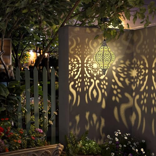 HAPJOY أضواء شمسية معلقة من هابجوي لتزيين الحدائق الخارجية، فوانيس شمسية مقاومة للماء، زينة مغربية خارجية للفناء، الممر، الفناء الخلفي، تزيين الحدائق (1، أبيض) - Image 3