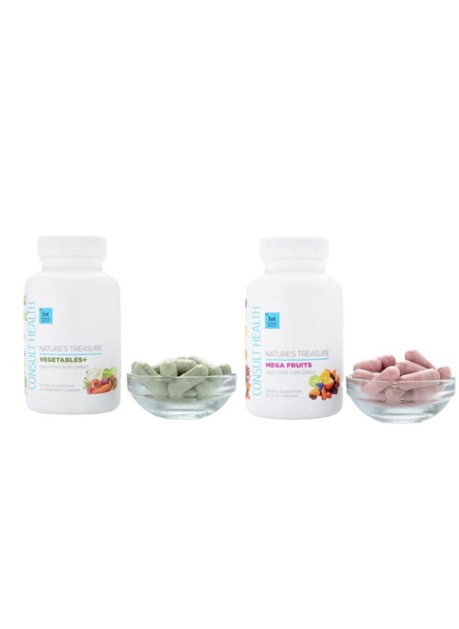 Consult Health - Nature Treasure Mega Fruits & Vegetable Dietary Supplement Duo 60 Fruit And 60 Vegetable Capsules Green And Red Superfood Vegan 100% Plant Based Nutrition - Image 1