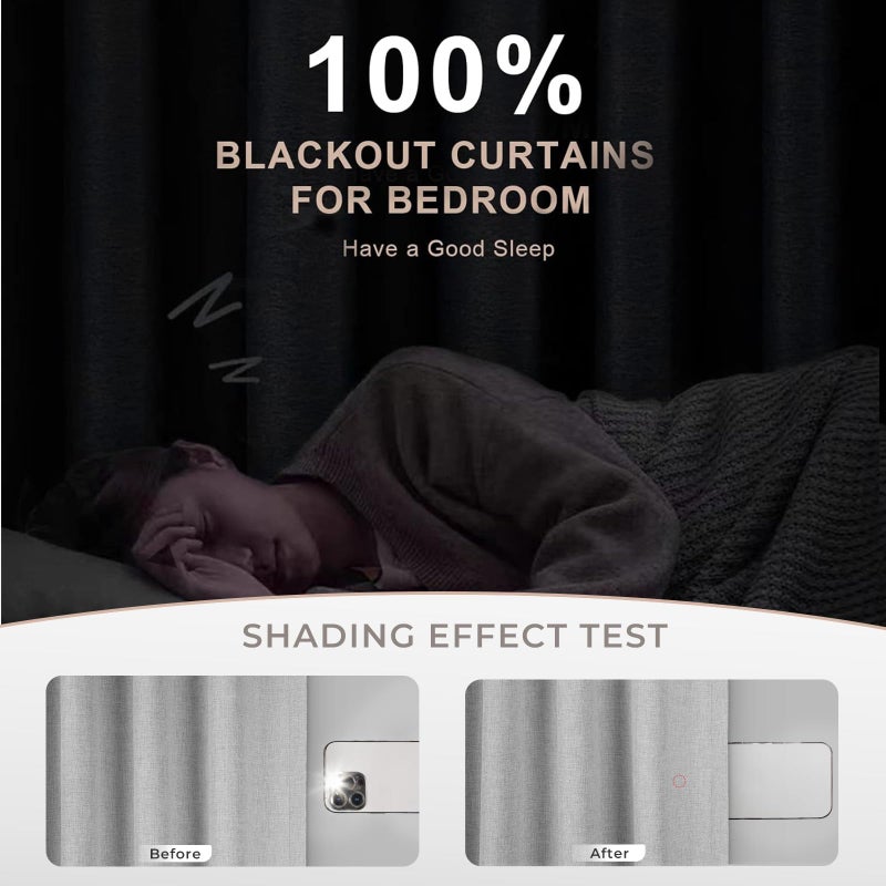 INOVADAY 100% Blackout Curtains for Bedroom  Thermal Insulated Linen Blackout Curtains 63 Inch Length 2 Panels Set  Back Tab/Rod Pocket Room Darkening Curtains for Bedroom  Nursery - Grey  W50 X L63 - Image 3