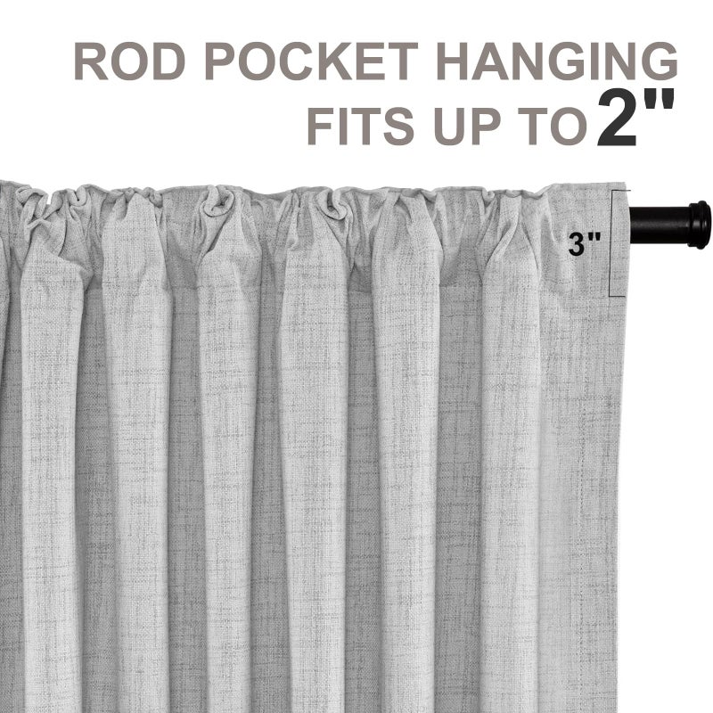 INOVADAY 100% Blackout Curtains for Bedroom  Thermal Insulated Linen Blackout Curtains 63 Inch Length 2 Panels Set  Back Tab/Rod Pocket Room Darkening Curtains for Bedroom  Nursery - Grey  W50 X L63 - Image 5