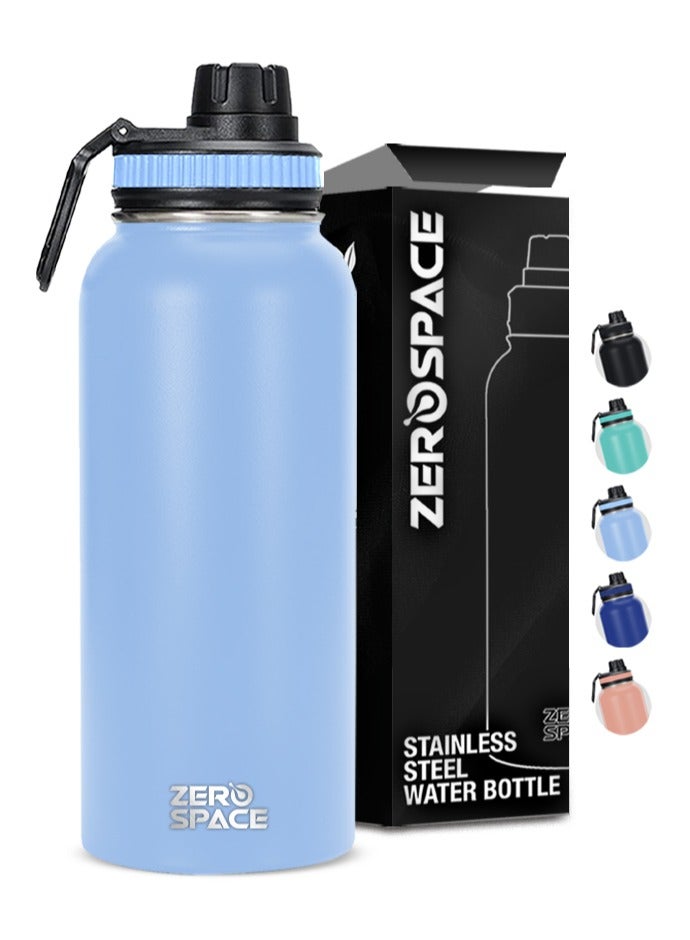 زيروسبيس زجاجة مياه من الفولاذ المقاوم للصدأ سعة 1 لتر، 32 أونصة، معزولة بتفريغ الهواء، قارورة حرارية ساخنة وباردة مع غطاء مزود بفوهة، زجاجات مياه خالية من مادة BPA للصالة الرياضية والسفر والمكتب والأطفال (أزرق فاتح) - Image 1