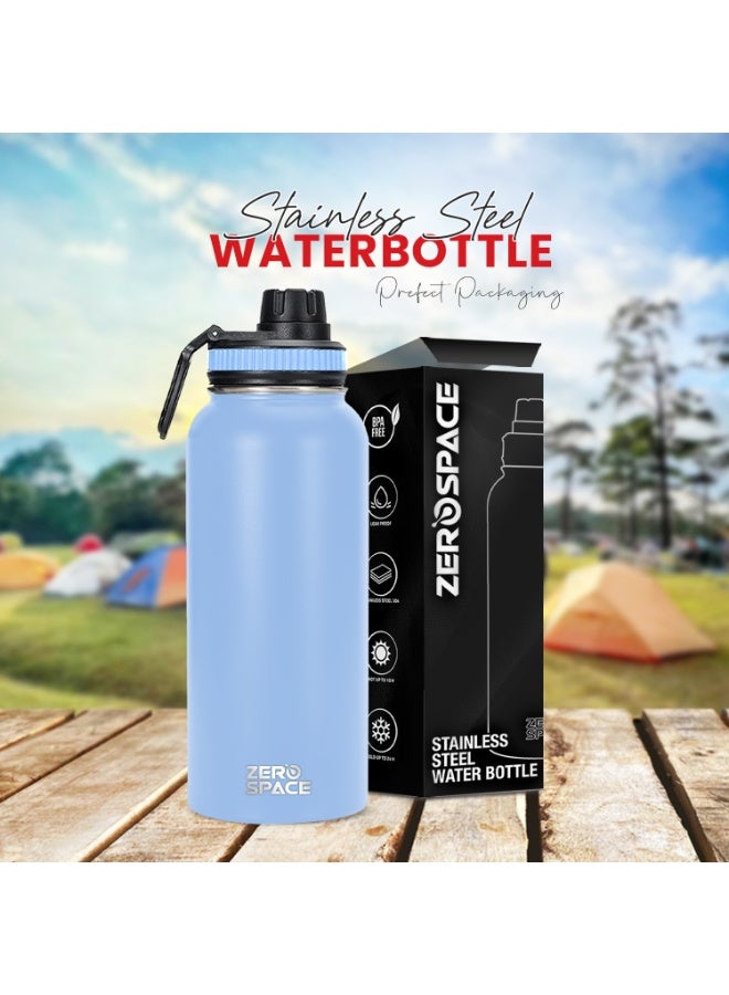 زيروسبيس زجاجة مياه من الفولاذ المقاوم للصدأ سعة 1 لتر، 32 أونصة، معزولة بتفريغ الهواء، قارورة حرارية ساخنة وباردة مع غطاء مزود بفوهة، زجاجات مياه خالية من مادة BPA للصالة الرياضية والسفر والمكتب والأطفال (أزرق فاتح) - Image 2