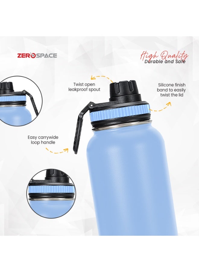 زيروسبيس زجاجة مياه من الفولاذ المقاوم للصدأ سعة 1 لتر، 32 أونصة، معزولة بتفريغ الهواء، قارورة حرارية ساخنة وباردة مع غطاء مزود بفوهة، زجاجات مياه خالية من مادة BPA للصالة الرياضية والسفر والمكتب والأطفال (أزرق فاتح) - Image 3