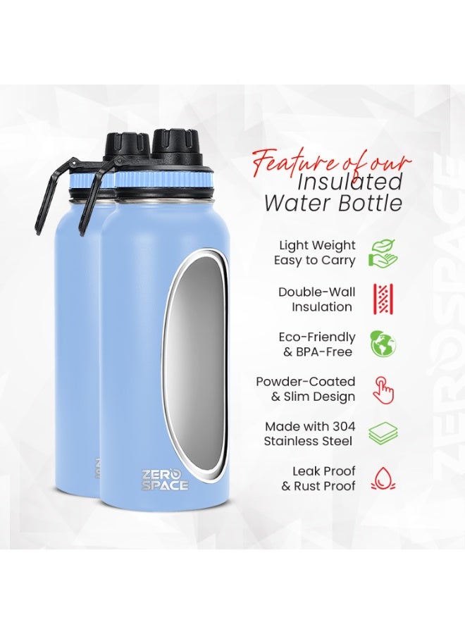 زيروسبيس زجاجة مياه من الفولاذ المقاوم للصدأ سعة 1 لتر، 32 أونصة، معزولة بتفريغ الهواء، قارورة حرارية ساخنة وباردة مع غطاء مزود بفوهة، زجاجات مياه خالية من مادة BPA للصالة الرياضية والسفر والمكتب والأطفال (أزرق فاتح) - Image 4