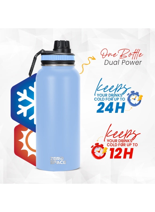زيروسبيس زجاجة مياه من الفولاذ المقاوم للصدأ سعة 1 لتر، 32 أونصة، معزولة بتفريغ الهواء، قارورة حرارية ساخنة وباردة مع غطاء مزود بفوهة، زجاجات مياه خالية من مادة BPA للصالة الرياضية والسفر والمكتب والأطفال (أزرق فاتح) - Image 5