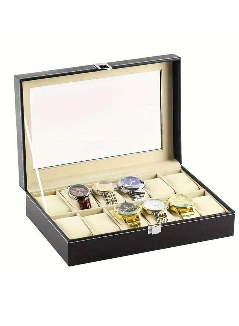 Omelo Watch Case Luxury Watch Storage 12-bit Leather Watch Box Watch Box Window Open Watch Storage Box Jewelry Box for Watch Display and Storage (Color: Black, Size: 30x20x8cm) - Image 5