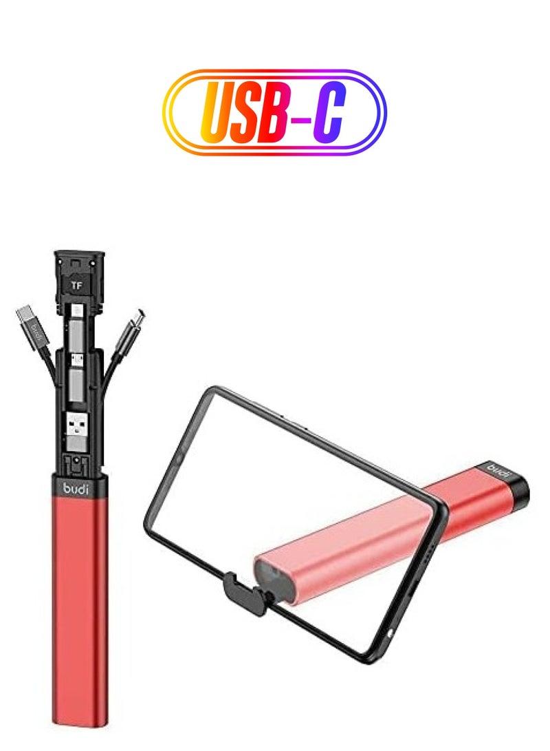 budi fonefunshop Budi 9-in-1 Essential Travel Charging & Data Sync Cable Stick - Red - Image 1
