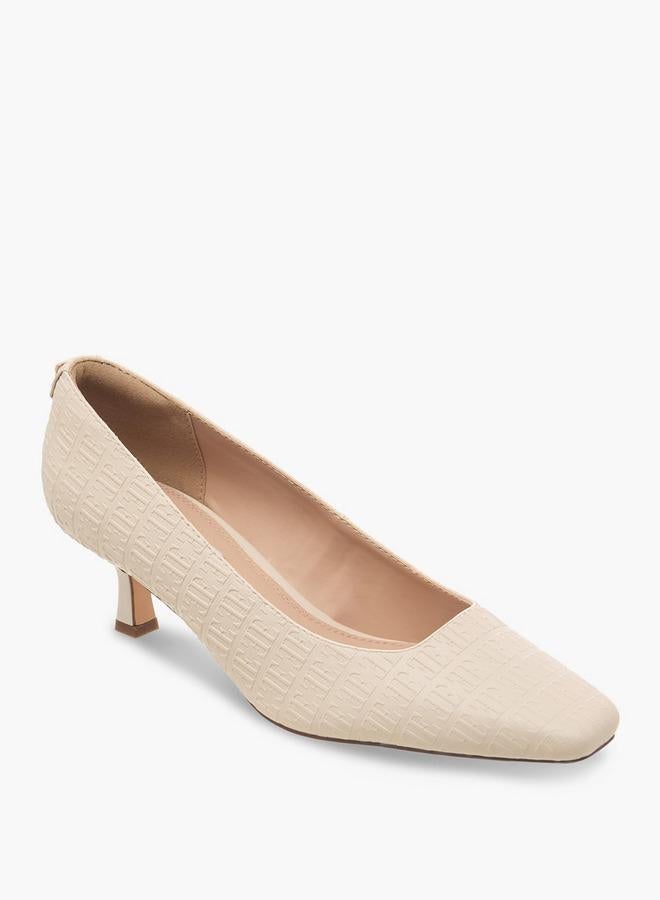ELLE Women Monogram Textured Kitten Heel Pumps - Image 2