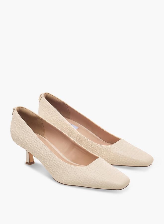 ELLE Women Monogram Textured Kitten Heel Pumps - Image 3