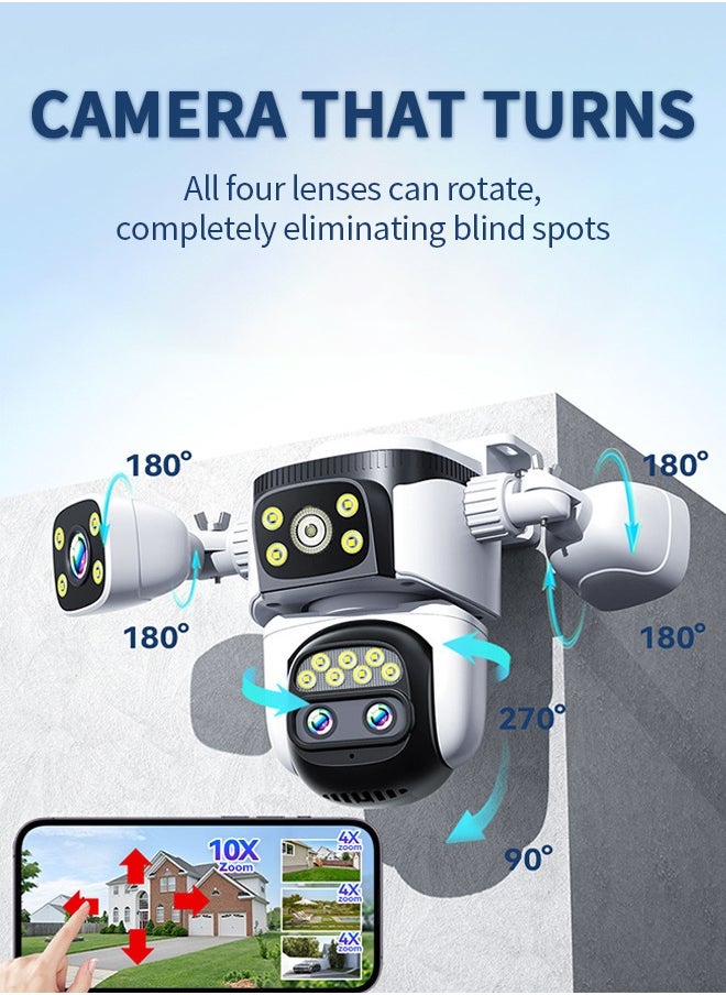 Generic Night vision outdoor WIFI camera, 10x zoom 20MP ultra-high-definition four-lens PTZ automatic intelligent tracking surveillance camera, waterproof and dustproof, 200 meters viewing distance, 360° rotation without blind spots, two-way voice, built-in microphone  - Image 3